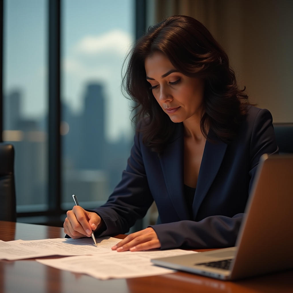 Professional reviewing communication strategy documents at a conference table